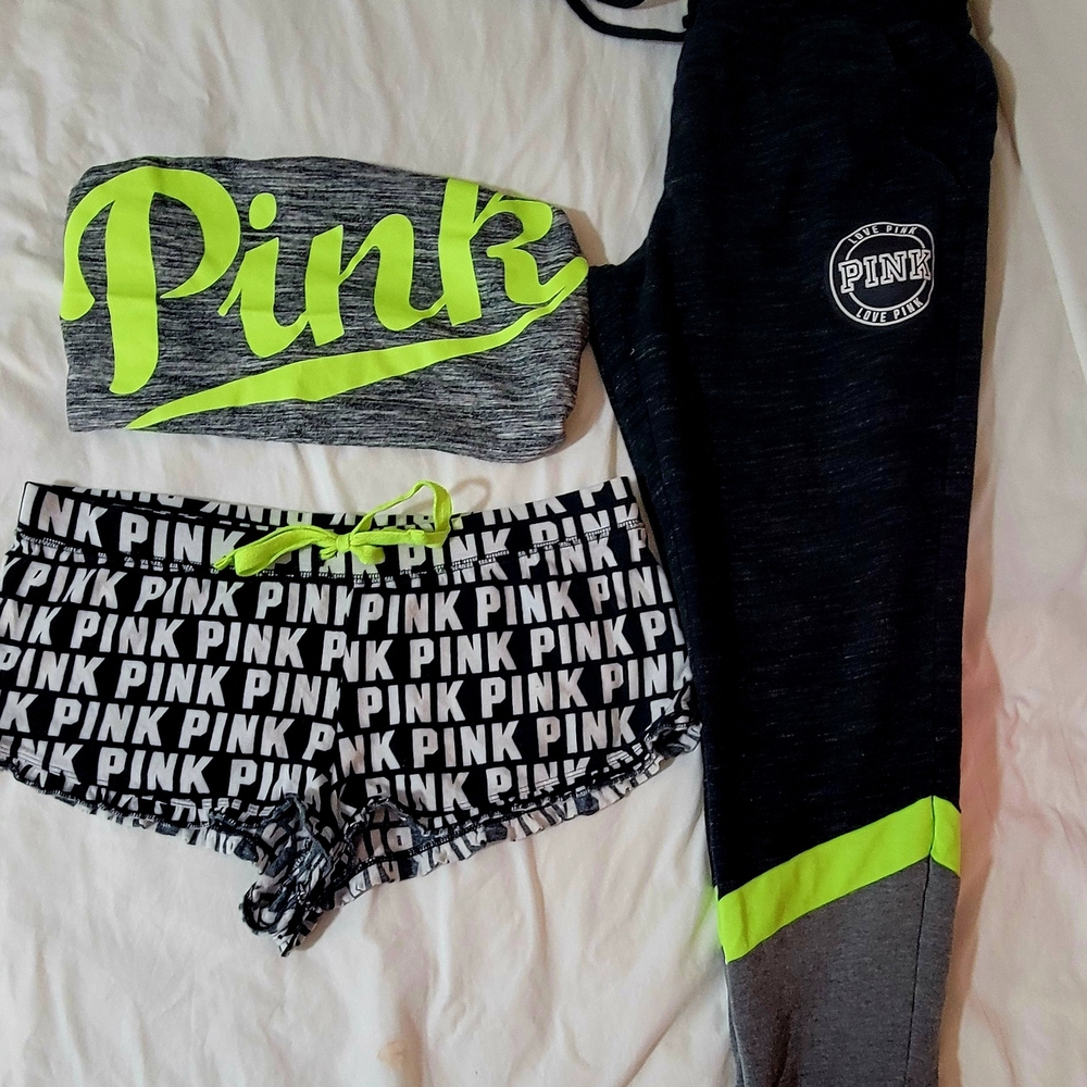 PINK Victoria's Secret Kids Bottoms Set - Gray and Neon Green